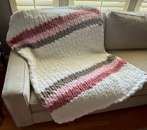 Blush and Cream Chunky Knit Blanket