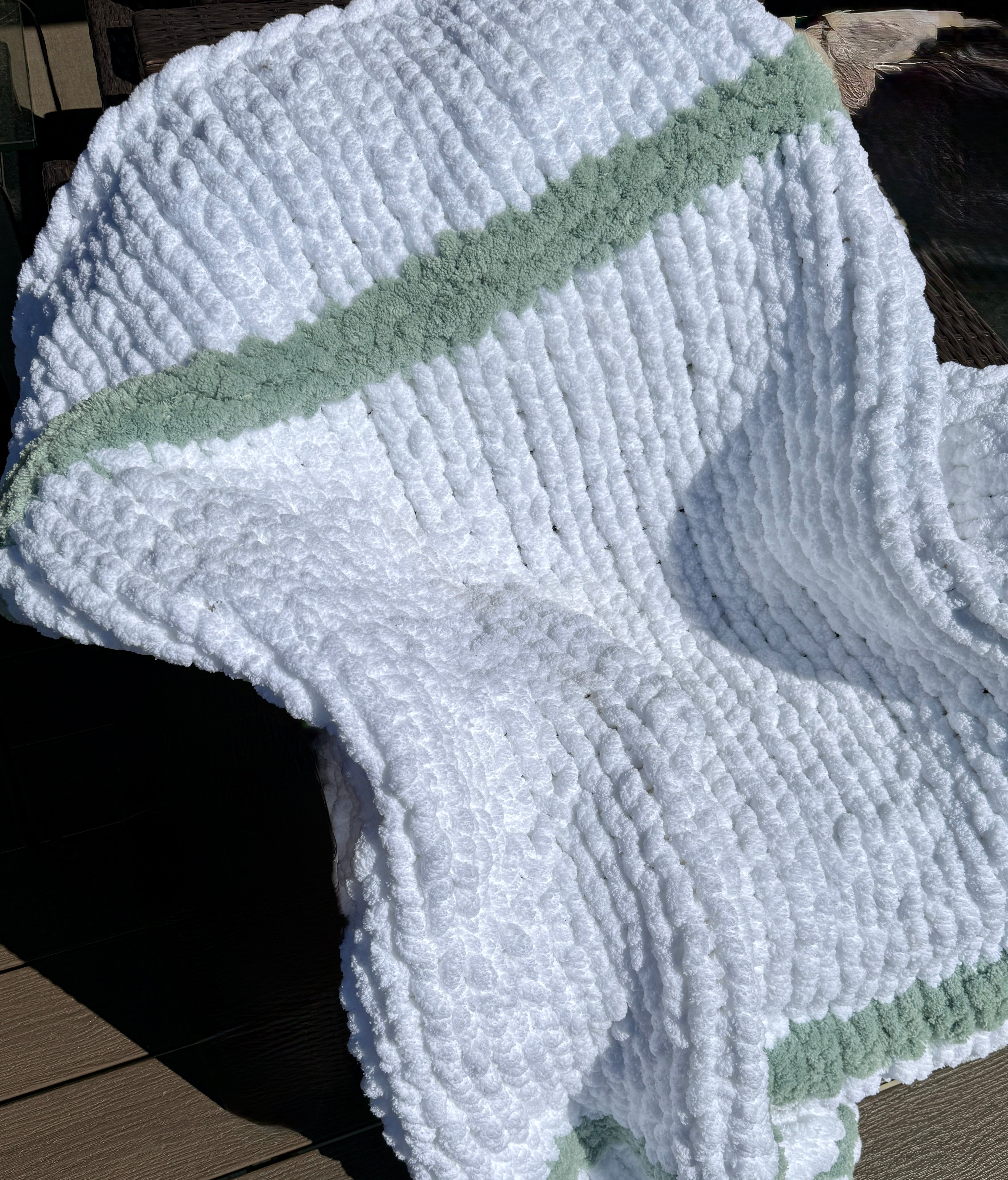 Sage and Cream Chunky Knit Blanket
