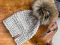 Merino Wool Knit Hat with Faux Fur Pom