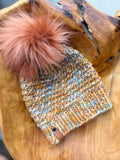 Merino Wool Knit Hat with Faux Fur Pom