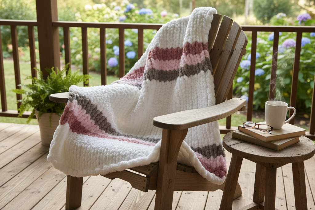 Blanket on porch with coffee