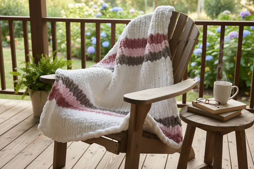 Blanket on porch with coffee