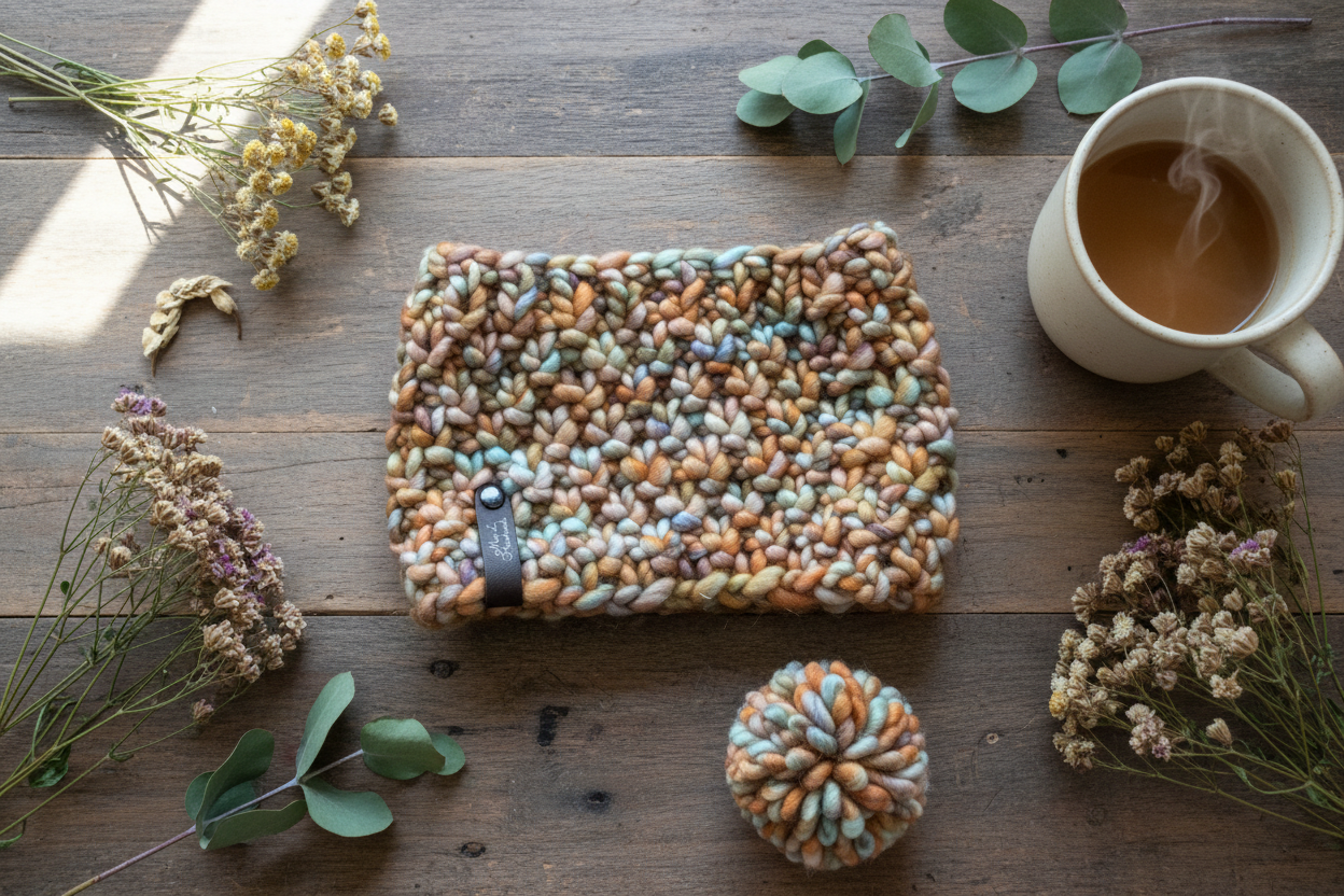 Lifestyle flat lay - rustic wood with dried flowers