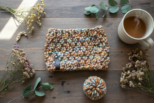 Lifestyle flat lay - rustic wood with dried flowers