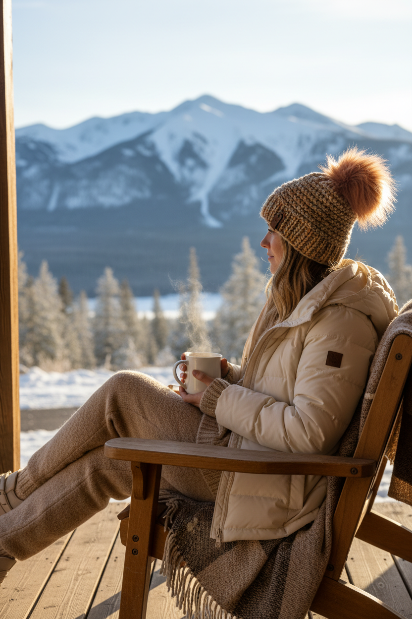 Porch with coffee and mountain view